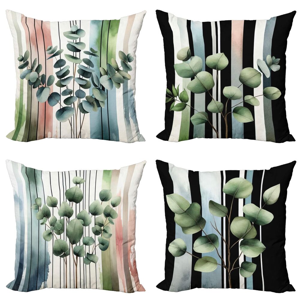3716 Eucalyptus Throw Pillow Cushion Cover Set of 4, Watercolor Branches on